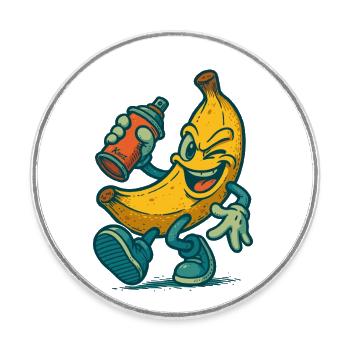Cheeky banana with spray can - Round  fridge magnet - white - Front
