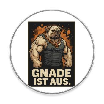 Muscular fighting dog with saying mercy is out - Round  fridge magnet - white - Front