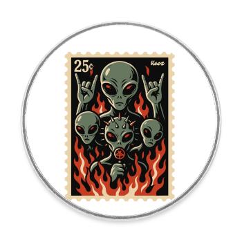 Aliens with mask and fire - Round  fridge magnet - white - Front