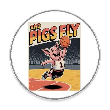 Cochon volant jouant au basket-ball - Magnet rond - blanc - Devant