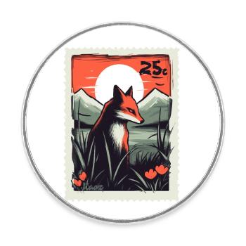 Renard devant les montagnes au coucher du soleil - Magnet rond - blanc - Devant