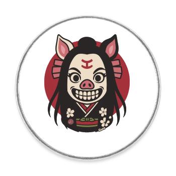 Geisha with pig nose cartoon - Round  fridge magnet - white - Front