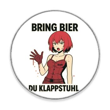 Comic Frau mit rotem Outfit und Spruch - Runder Kühlschrankmagnet - Weiß - Vorne