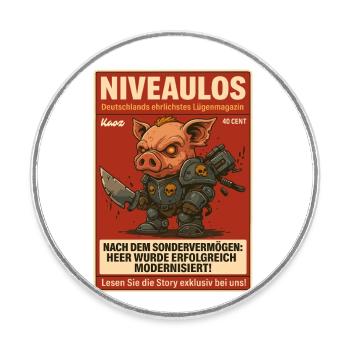 Fighting pig in armor on fake magazine - Round  fridge magnet - white - Front