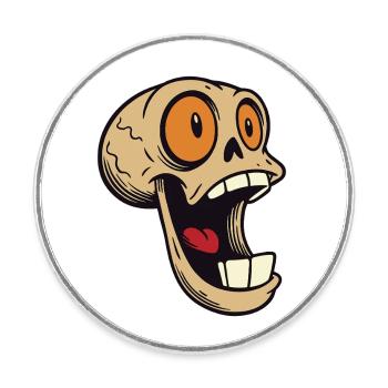 Lachender Totenkopf mit großen Augen - Runder Kühlschrankmagnet - Weiß - Vorne