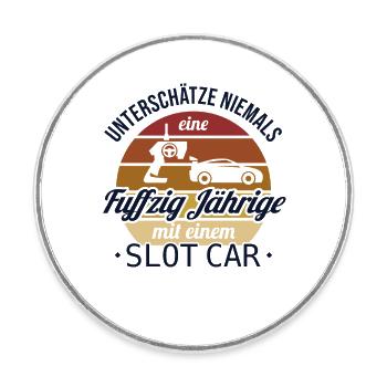 Fuffzig Jährige mit Slot Car Slotcar RC Car 50. - Runder Kühlschrankmagnet - Weiß - Vorne
