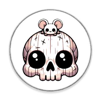 Crâne avec souris sur la tête - Magnet rond - blanc - Devant