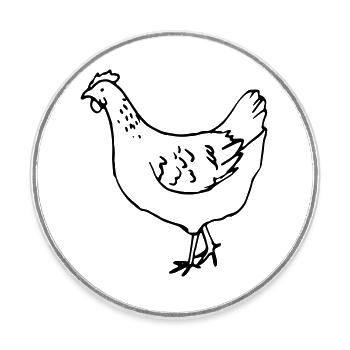 Poulet - Poule - Magnet rond - blanc - Devant