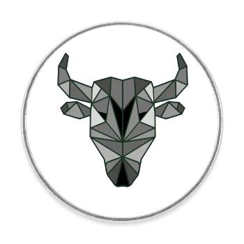 Tête de taurau façon origami - Magnet rond - blanc - Devant