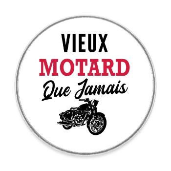 vieux motard / humour moto vintage - Magnet rond - blanc - Devant