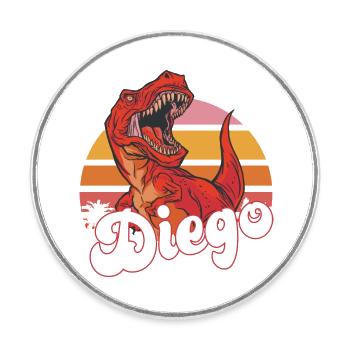 DIEGO - Schöner Jungen Name mit T-REX Dino - Runder Kühlschrankmagnet - Weiß - Vorne