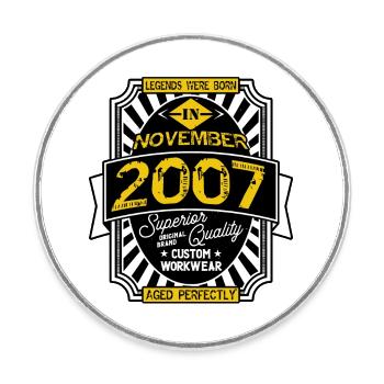 2007 NOVEMBER - Round  fridge magnet - white - Front
