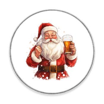 Weihnachtsmann Bier Weihnachten Prost Lustig Humor - Runder Kühlschrankmagnet - Weiß - Vorne
