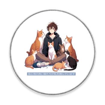 Katze Anime Lustige Tiere - Runder Kühlschrankmagnet - Weiß - Vorne