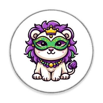 Bande dessinée mignonne de Lion de Mardi Gras - Magnet rond - blanc - Devant