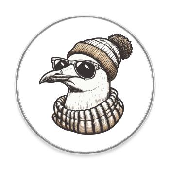 Mouette fraîche avec lunettes de soleil et casquette - Magnet rond - blanc - Devant