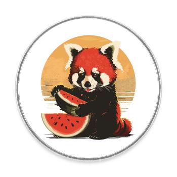 Red Panda Cat Bear Red Panda Watermelon Cool - Round  fridge magnet - white - Front