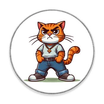 Cat Brat: Tough Cat, proud with paws on hips - Round  fridge magnet - white - Front
