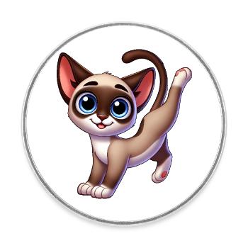Süße Siamkatze Breakdance Handstand Cartoon - Runder Kühlschrankmagnet - Weiß - Vorne