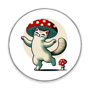 Pilz Kätzchen Katze - Runder Kühlschrankmagnet - Weiß - Vorne