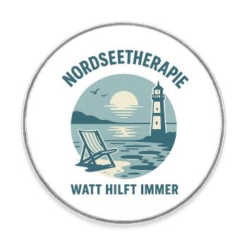 Nordseetherapie - Watt hilft immer - Runder Kühlschrankmagnet - Weiß - Vorne