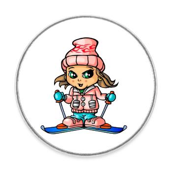 Snow girl skiing - Runder Kühlschrankmagnet - Weiß - Vorne