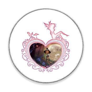 Mignonne petite sorcière volant avec un balai - Magnet rond - blanc - Devant