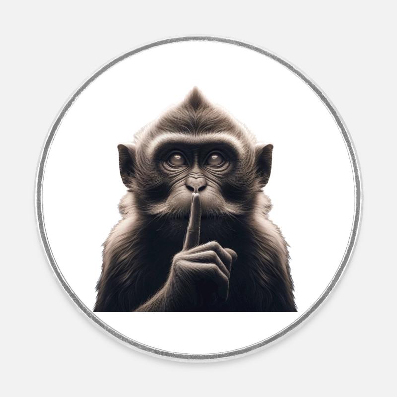 Un singe silencieux - Magnet rond - blanc