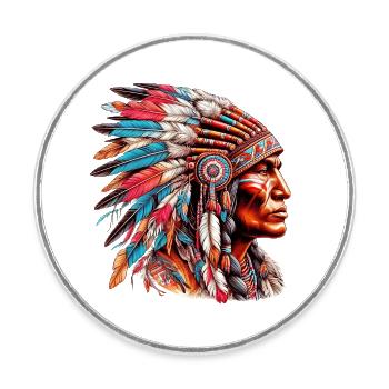 Amérindien Peau rouge d’Amérique - Magnet rond - blanc - Devant