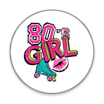 80s Girl Roller Skate - Round  fridge magnet - white - Front