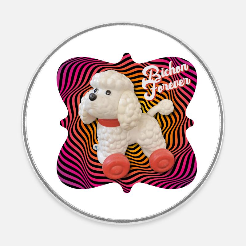 Bichon forever psychédélique - Magnet rond - blanc