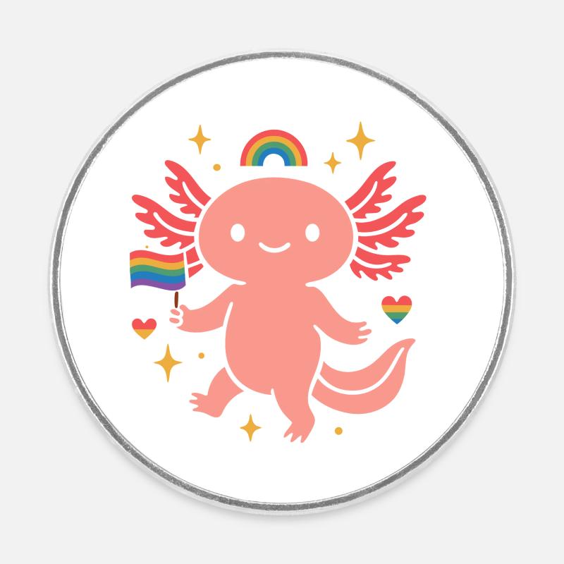 Cute Axolotl mit Pride Flagge & Regenbogen - Runder Kühlschrankmagnet - Weiß