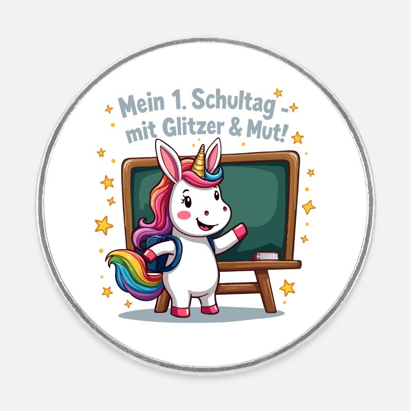 Licorne de l’école - 1ère année avec début de paillettes - Magnet rond - blanc