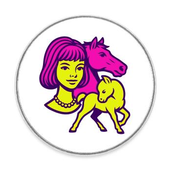 Fille Cheval Pop Art - Magnet rond - blanc - Devant