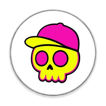 Neon Skull Cap Design - Runder Kühlschrankmagnet - Weiß - Vorne