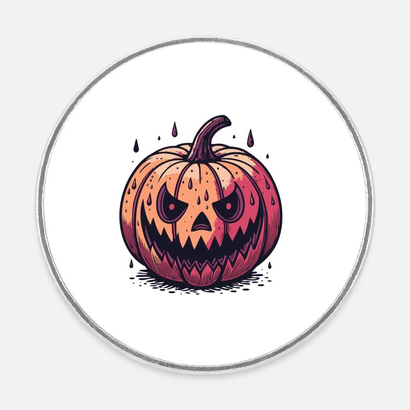 Jack-o'-Lantern Pumpkin Watercolor Night - Round  fridge magnet - white