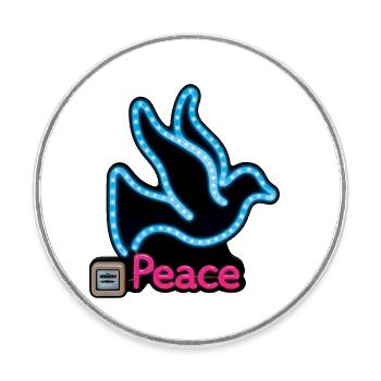 DOVE NEON – Frieden & Liebe - Runder Kühlschrankmagnet - Weiß - Vorne