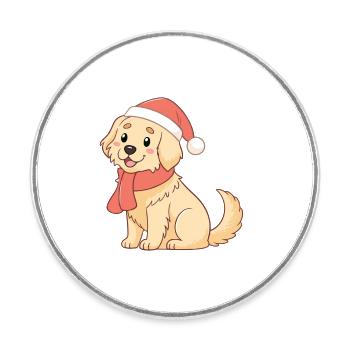 Dog Christmas Warm Drawing - Round  fridge magnet - white - Front