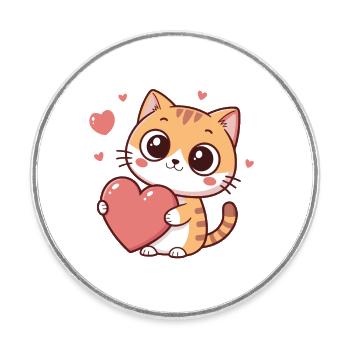 Chat cœur kawaii amoureuse - Magnet rond - blanc - Devant