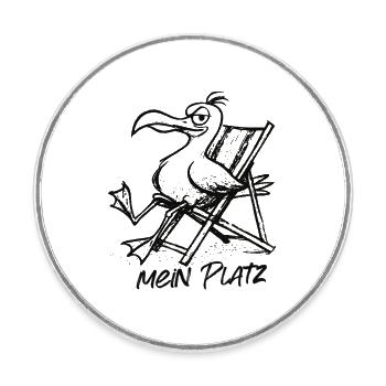Pélican sur la chaise longue – Chez moi - Magnet rond - blanc - Devant