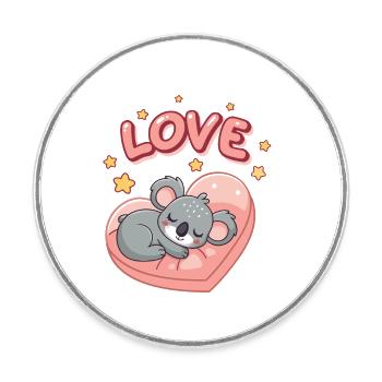 Koala dort sur cœur pastel - Magnet rond - blanc - Devant