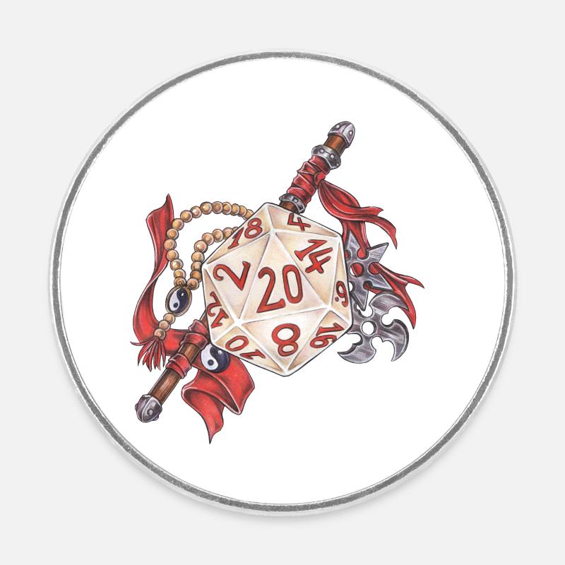 Role Playing Game Tabletop D20 Dice Gift Monk - Round  fridge magnet - white