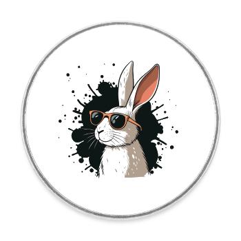 Cool Bunny Glasses on Black - Round  fridge magnet - white - Front