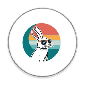 Lapin rétro au soleil - Magnet rond - blanc - Devant