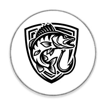 Blason de pêche au brochet - Magnet rond - blanc - Devant