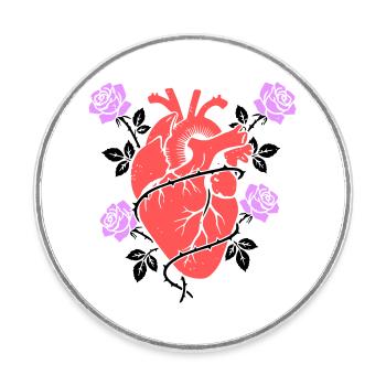 Anatomisches Herz Rosen Bunt - Runder Kühlschrankmagnet - Weiß - Vorne