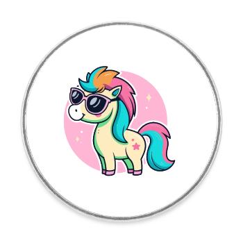 Rainbow Pony Glam Glasses - Round  fridge magnet - white - Front