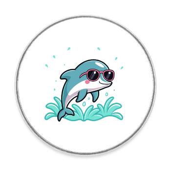 Dolphin surfer chic roseglasses - Round  fridge magnet - white - Front