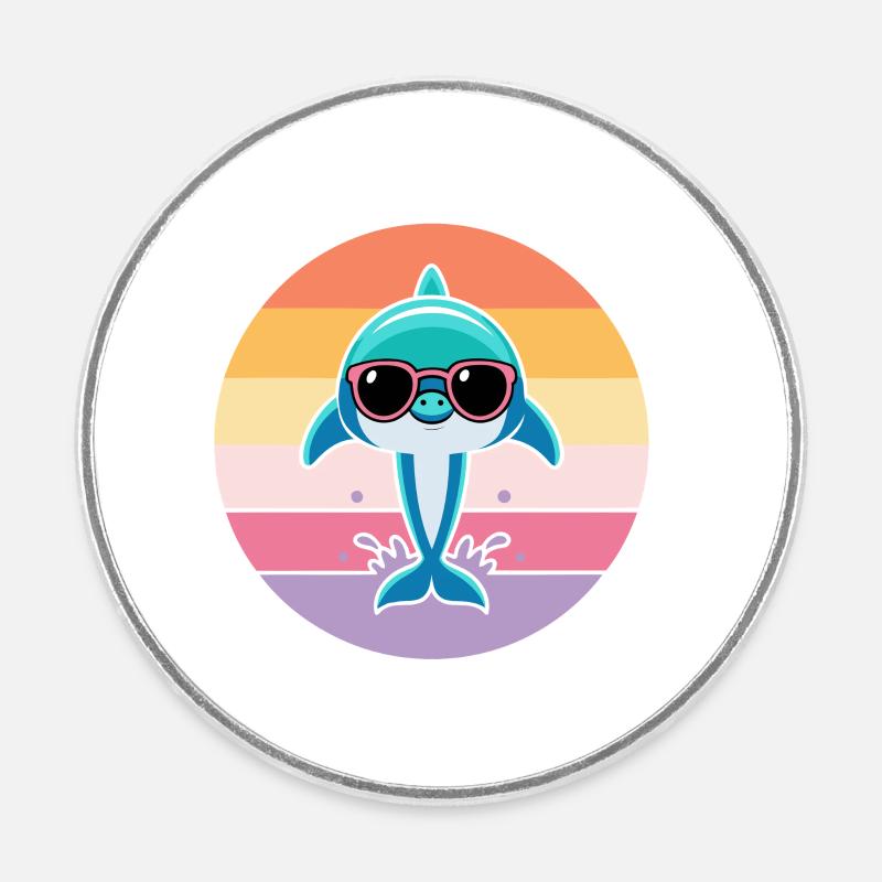 Pastel dolphin sunglasses - Round fridge magnet - white