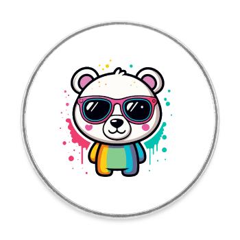 Regenbogenpanda-Brille - Runder Kühlschrankmagnet - Weiß - Vorne